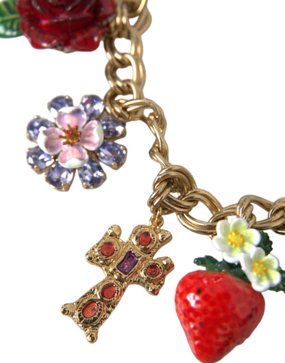 Dolce & Gabbana gouden ketting met rozenkruis en aardbeisterhanger