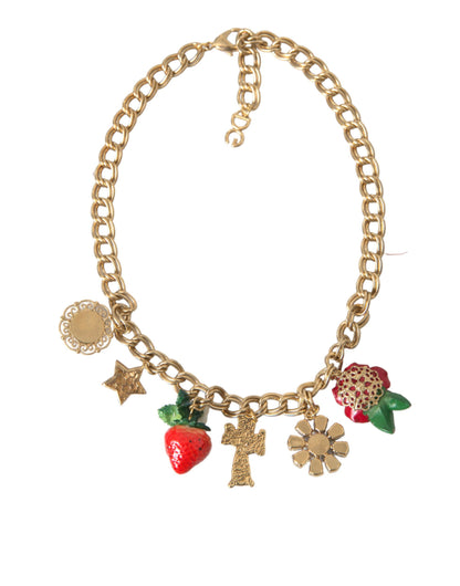 Dolce & Gabbana gouden ketting met rozenkruis en aardbeisterhanger