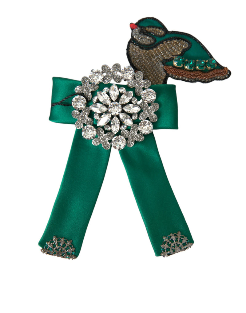 Dolce & Gabbana Green Satin Bird Crystal Hair Clip