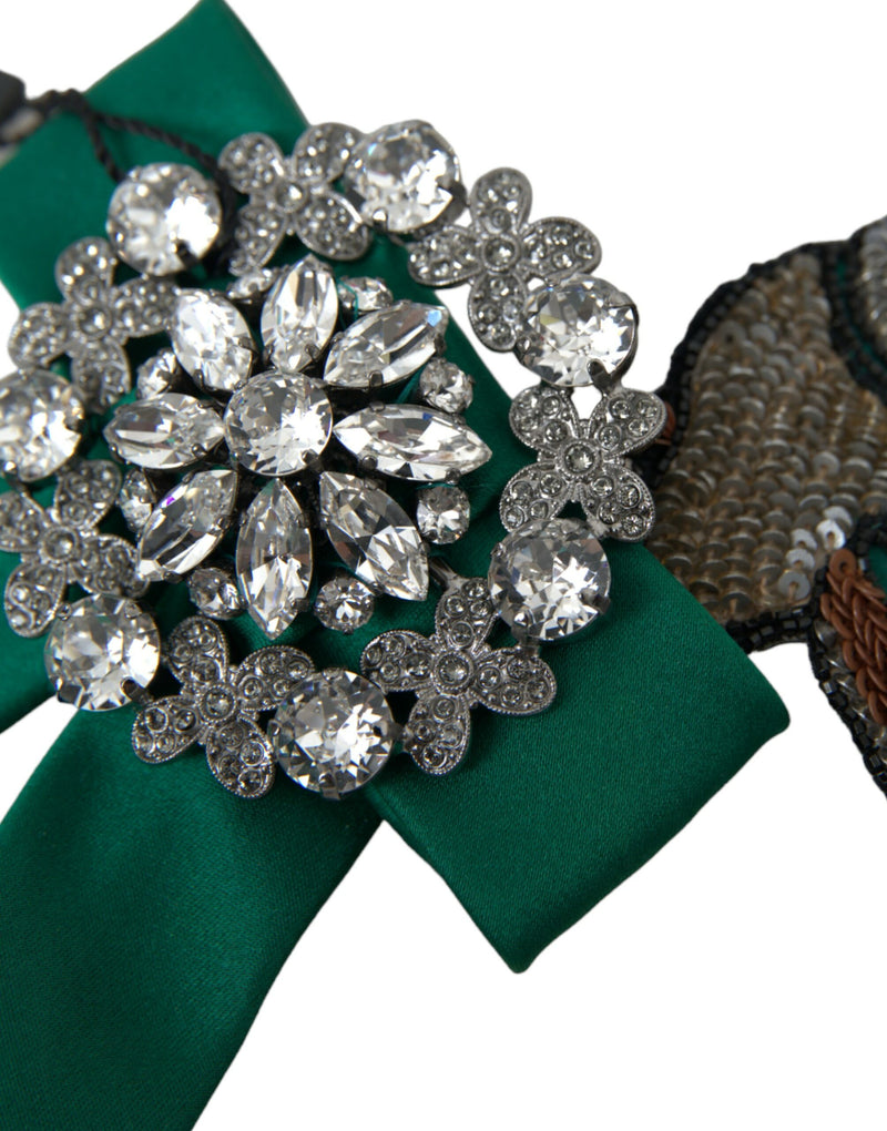 Dolce & Gabbana Green Satin Bird Crystal Hair Clip