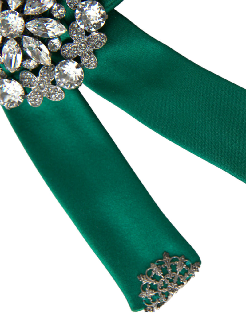 Dolce & Gabbana Green Satin Bird Crystal Hair Clip