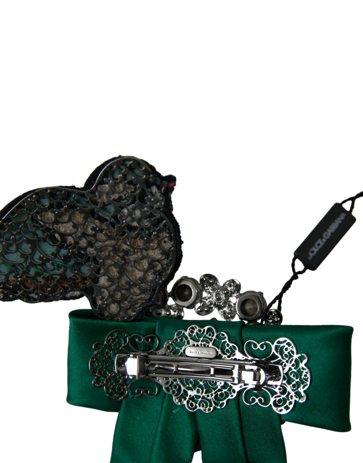 Dolce & Gabbana Green Satin Bird Crystal Hair Clip