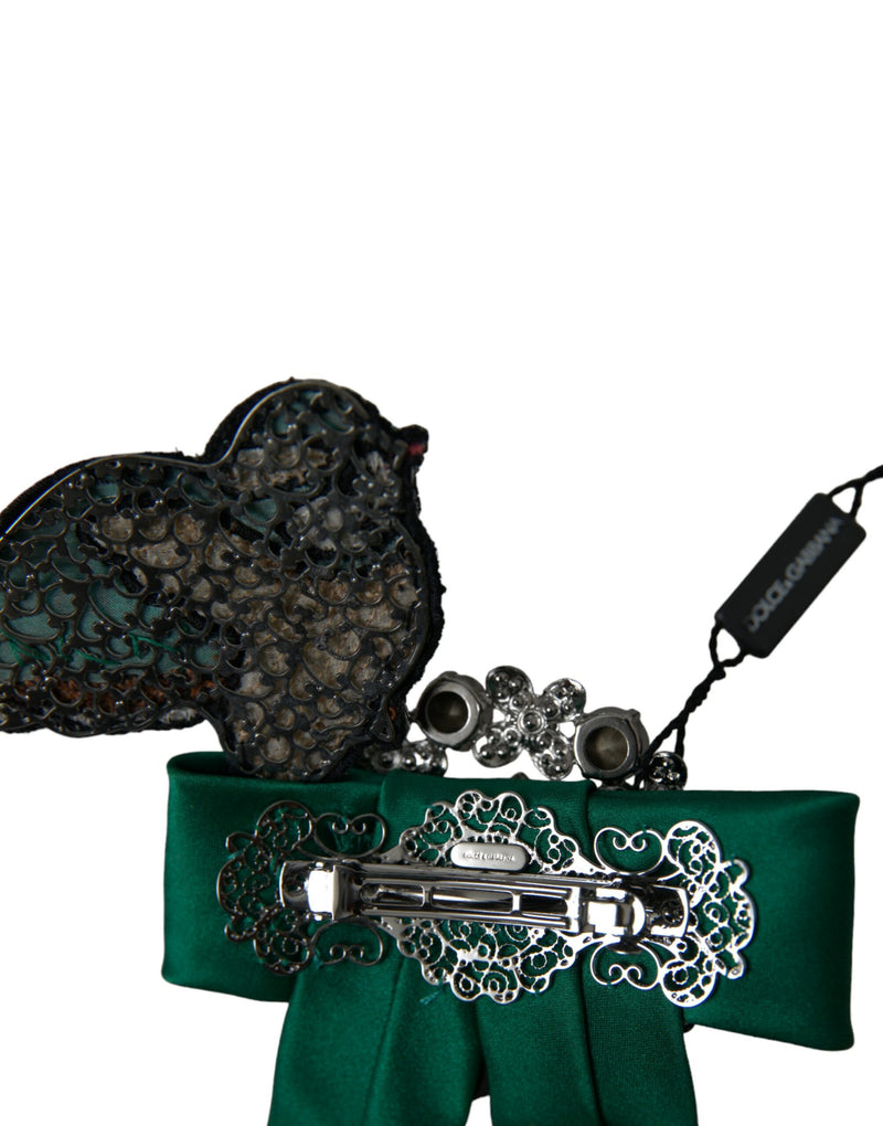 Dolce & Gabbana Green Satin Bird Crystal Hair Clip