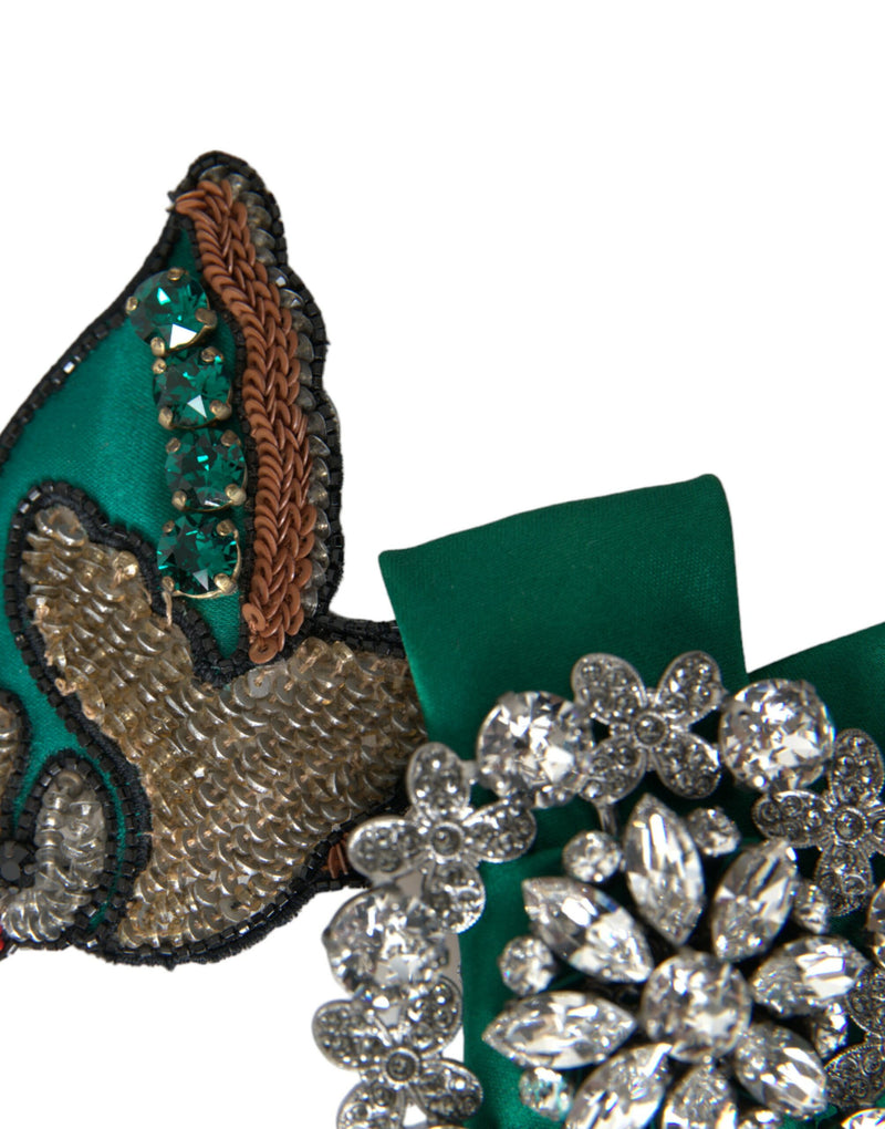 Dolce & Gabbana Green Satin Bird Crystal Hair Clip