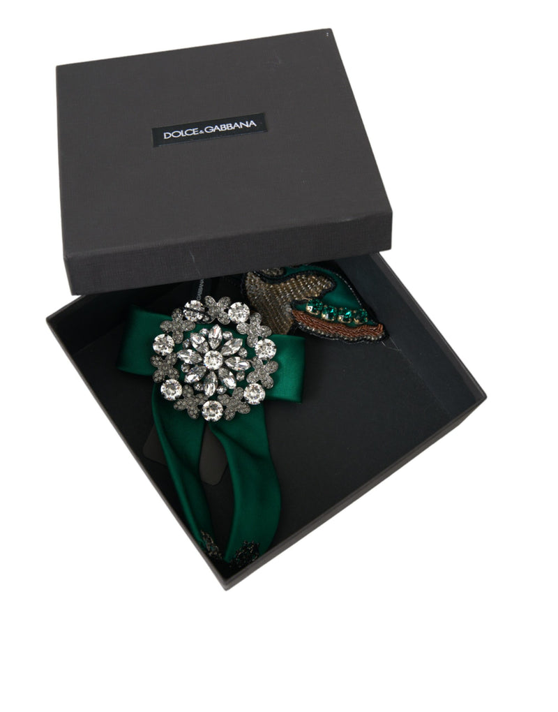 Dolce & Gabbana Green Satin Bird Crystal Hair Clip
