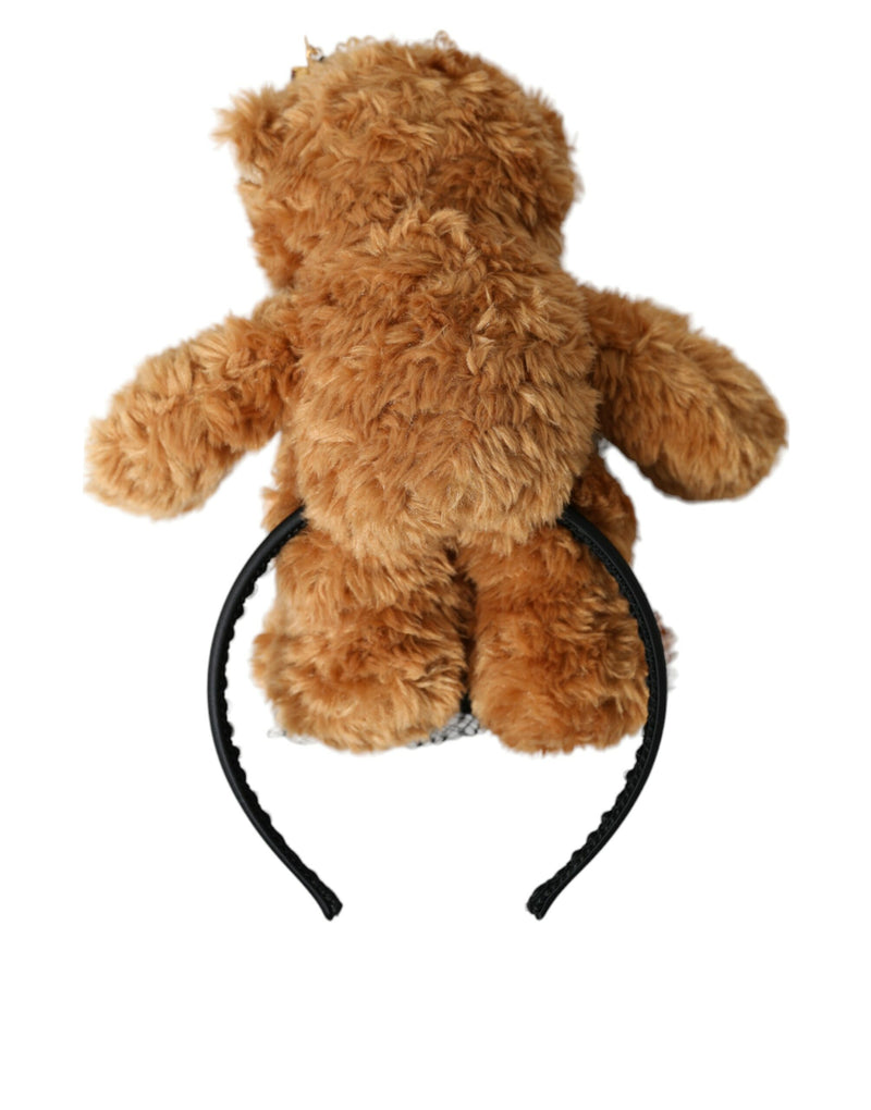 Dolce & Gabbana Brown Teddy Bear Gold Crystal Crown Hair Band