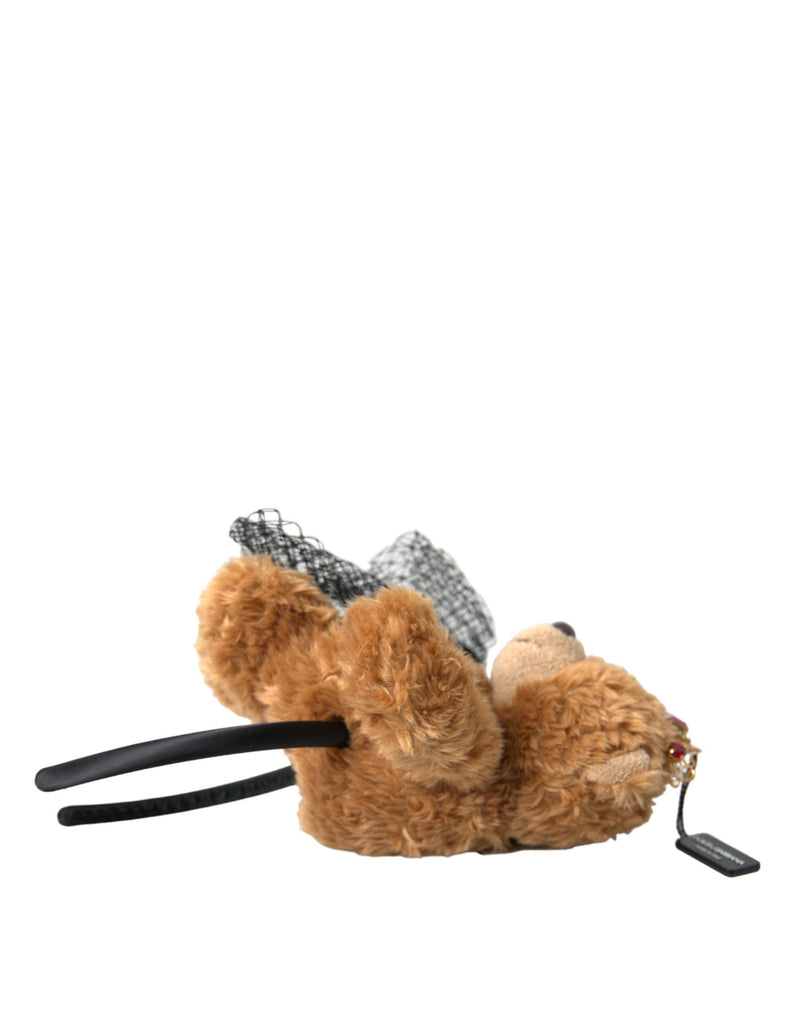 Dolce & Gabbana Brown Teddy Bear Gold Crystal Crown Hair Band