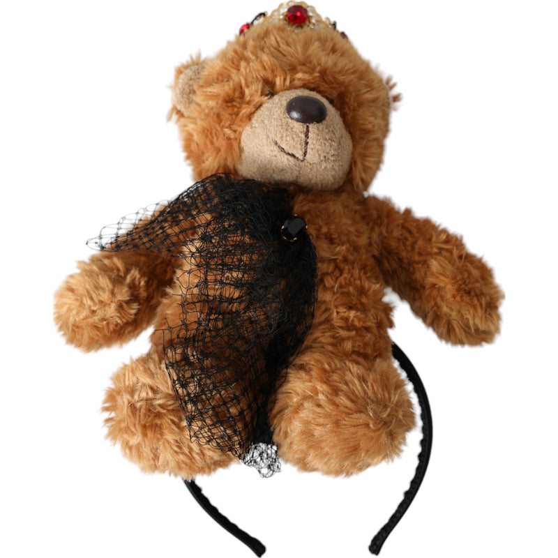 Dolce & Gabbana Brown Teddy Bear Gold Crystal Crown Hair Band
