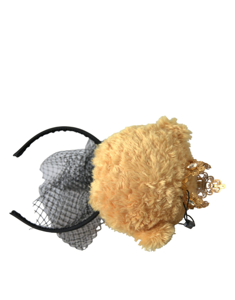 Dolce & Gabbana Brown Teddy Bear Gold Crystal Crown Hair Band