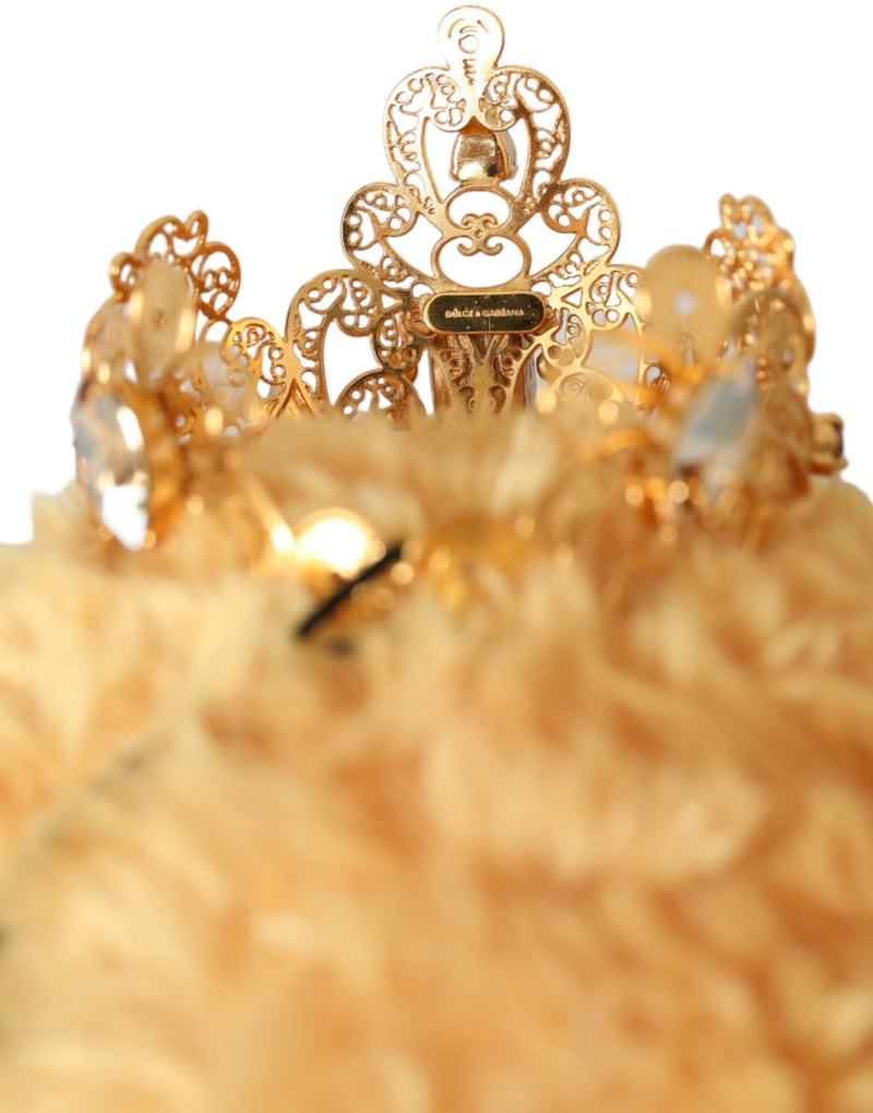 Dolce & Gabbana Brown Teddy Bear Gold Crystal Crown Hair Band