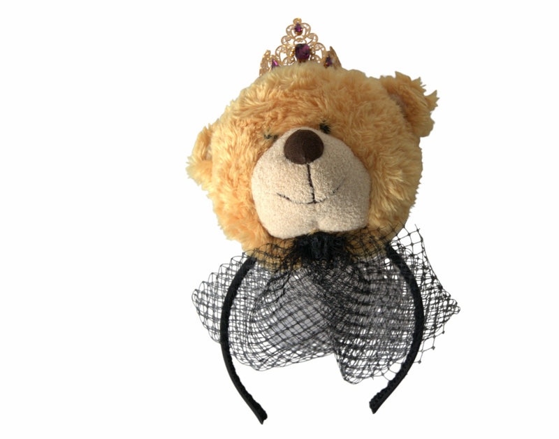 Dolce & Gabbana Brown Teddy Bear Gold Crystal Crown Hair Band