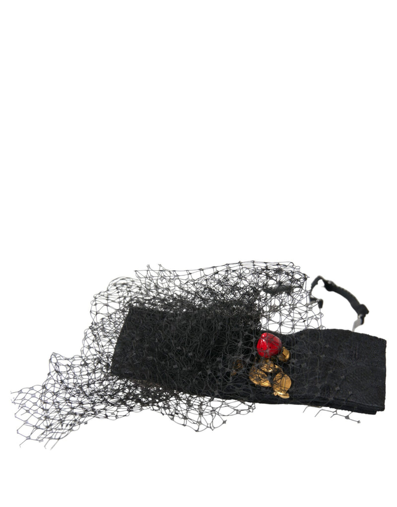 Dolce & Gabbana Black Strawberry Sicily Crystal Mesh Net Headband