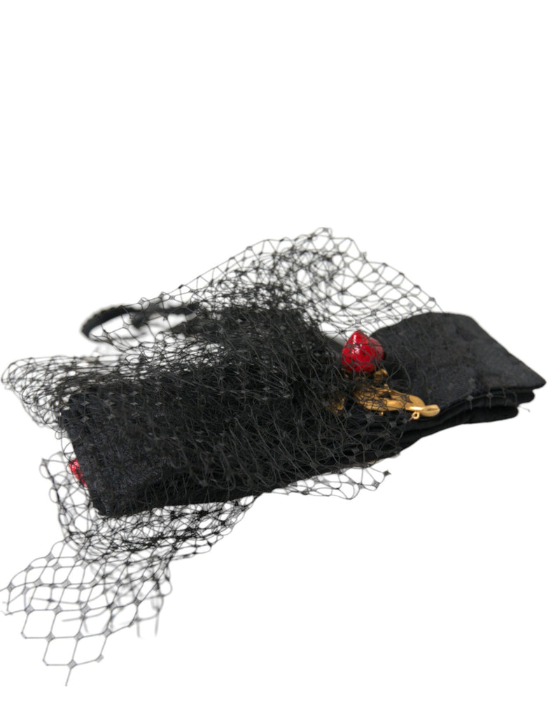 Dolce & Gabbana Black Strawberry Sicily Crystal Mesh Net Headband