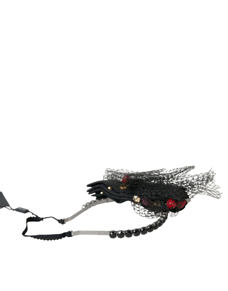 Dolce & Gabbana Black Strawberry Sicily Crystal Mesh Net Headband