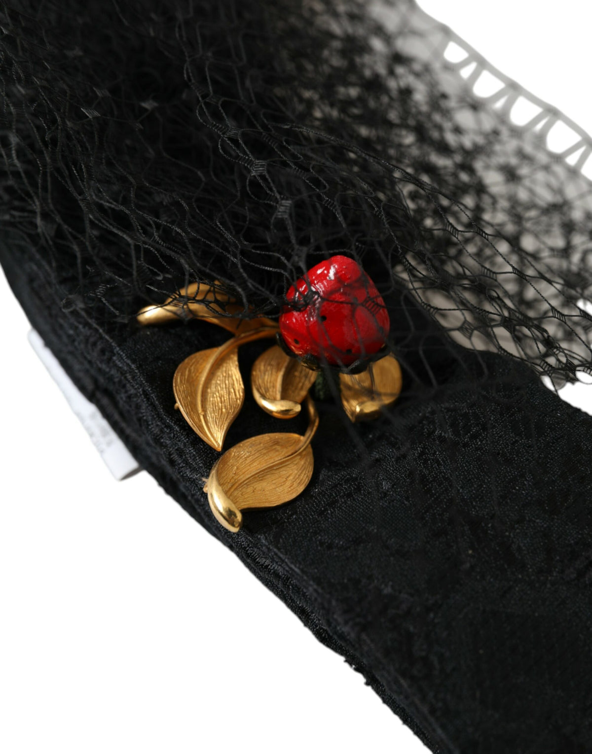 Dolce & Gabbana Black Strawberry Sicily Crystal Mesh Net Headband