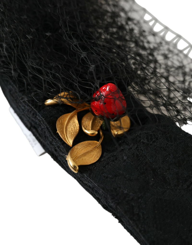 Dolce & Gabbana Black Strawberry Sicily Crystal Mesh Net Headband