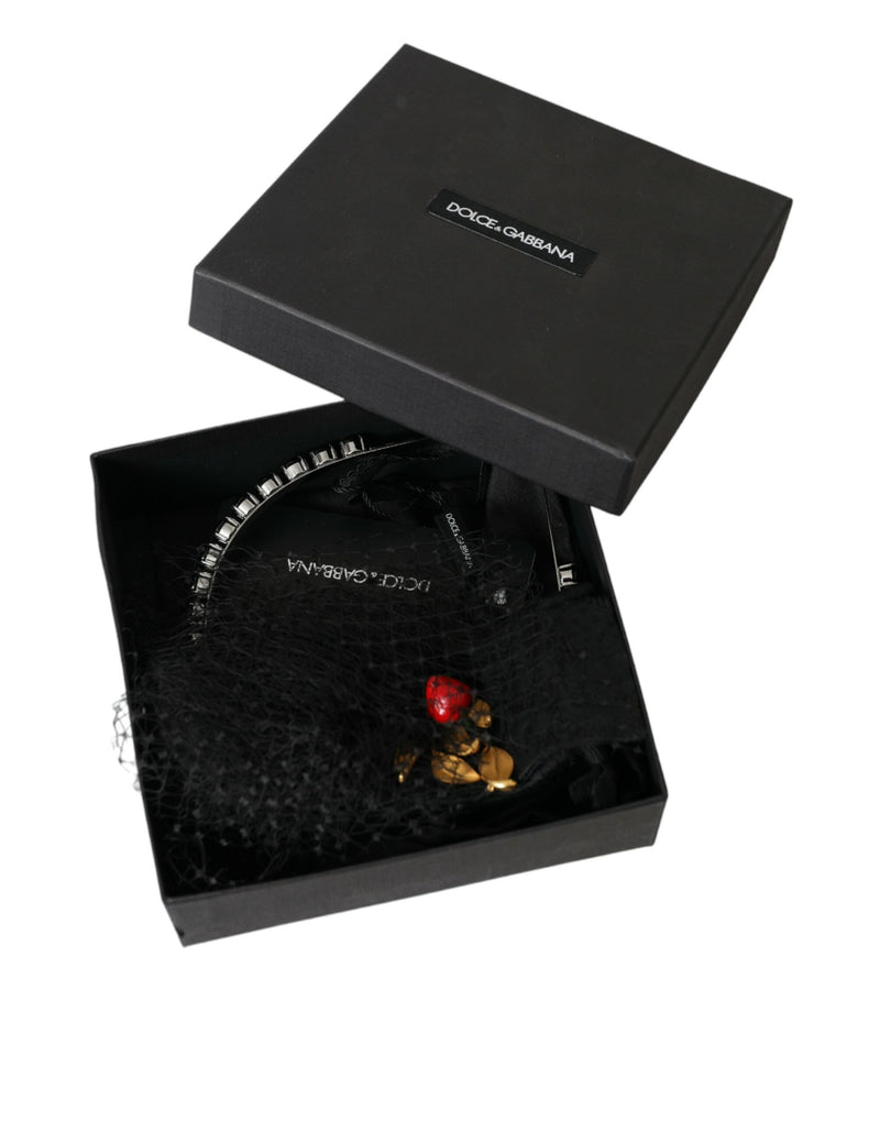Dolce & Gabbana Black Strawberry Sicily Crystal Mesh Net Headband
