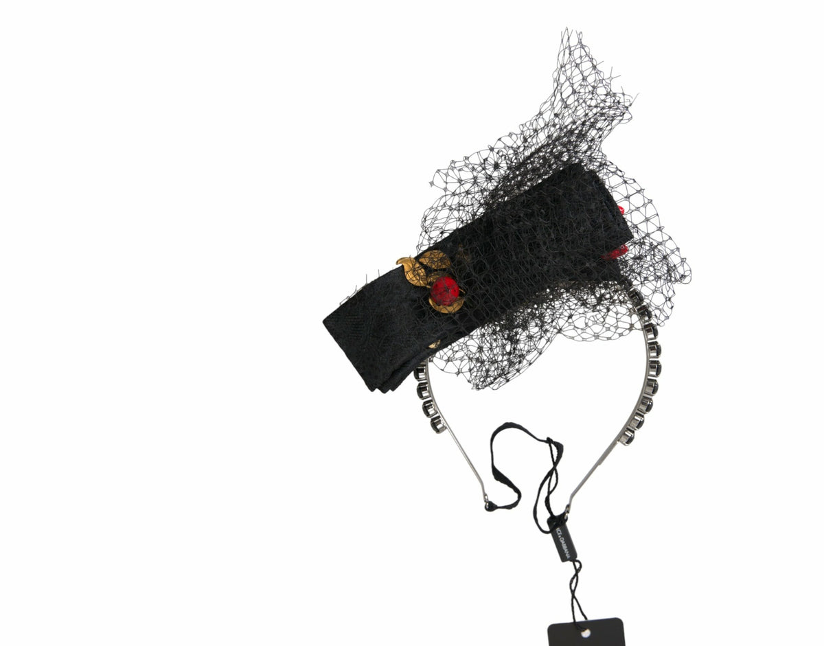 Dolce & Gabbana Black Strawberry Sicily Crystal Mesh Net Headband