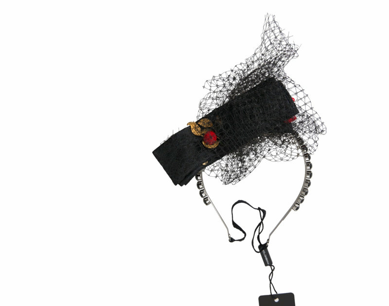 Dolce & Gabbana Black Strawberry Sicily Crystal Mesh Net Headband