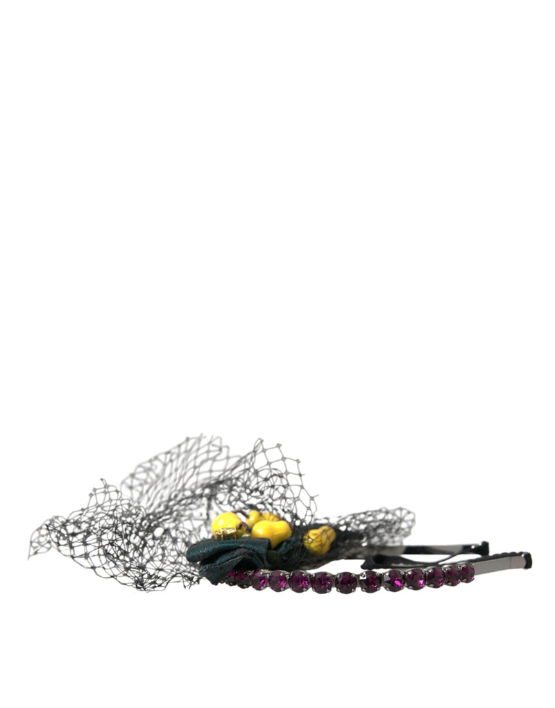 Dolce & Gabbana Black Lemons Sicily Purple Crystal Headband Diadem