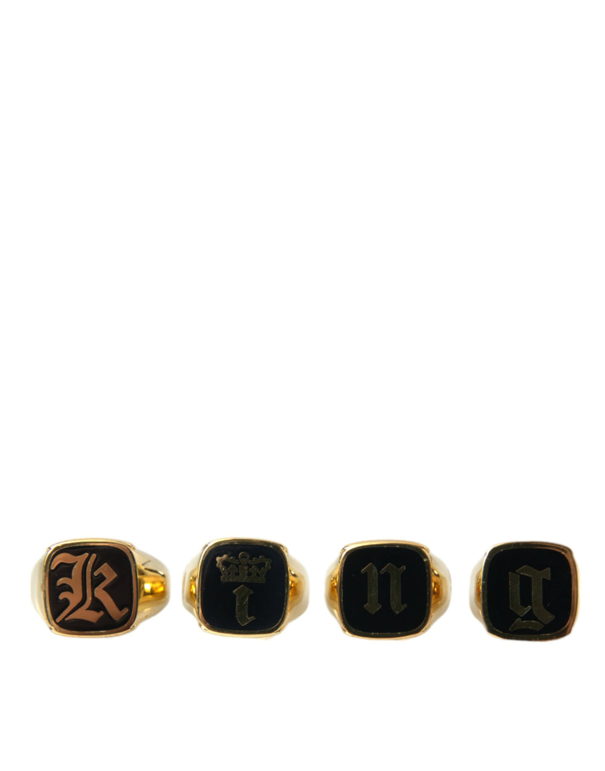 Dolce & Gabbana Lot de 4 bagues en laiton doré et émail KING