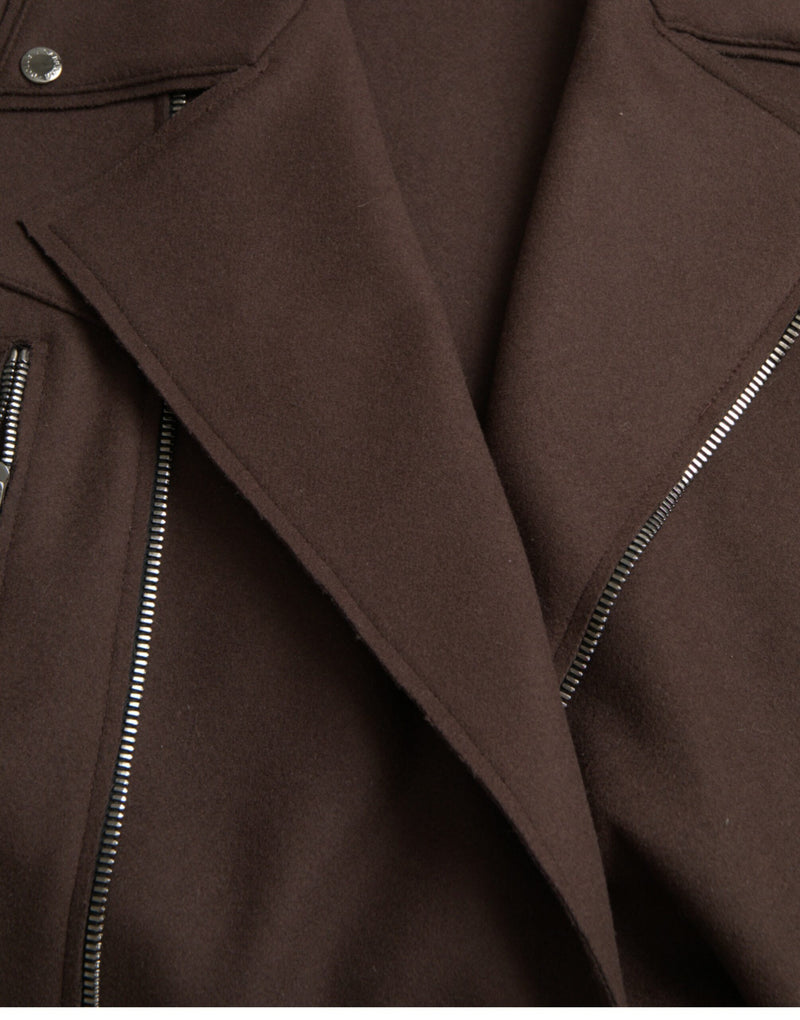 Dolce & Gabbana Brown Biker Wool Jacket - Authentic & Stylish