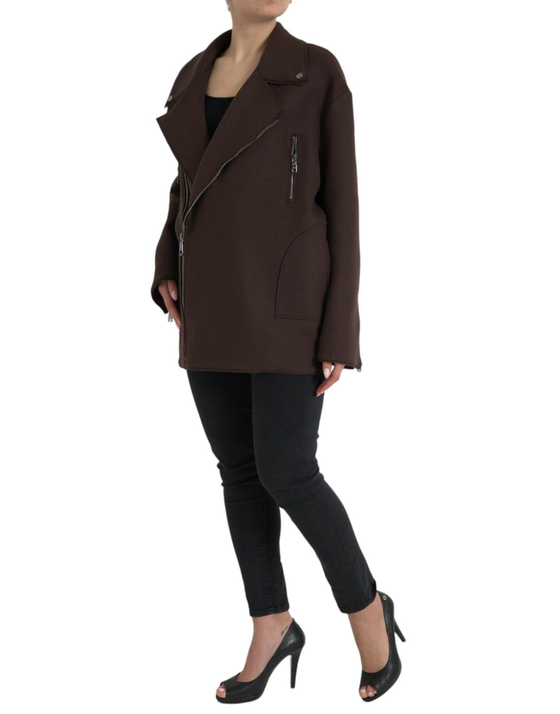 Dolce & Gabbana Brown Biker Wool Jacket - Authentic & Stylish