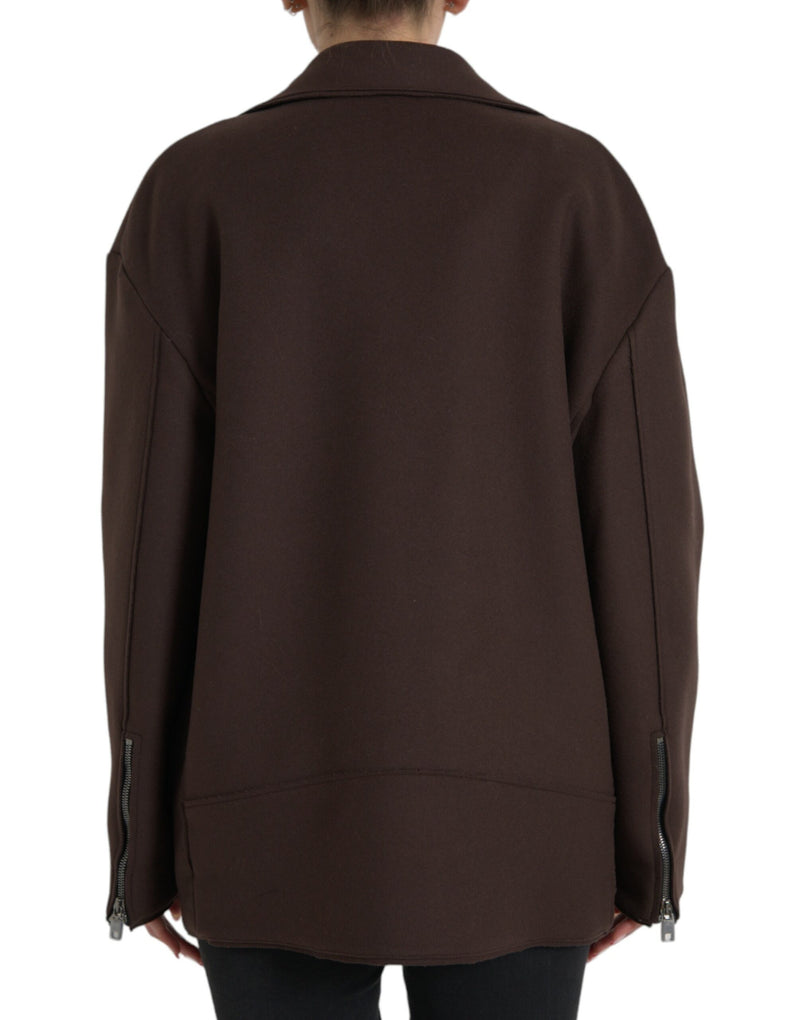 Dolce & Gabbana Brown Biker Wool Jacket - Authentic & Stylish