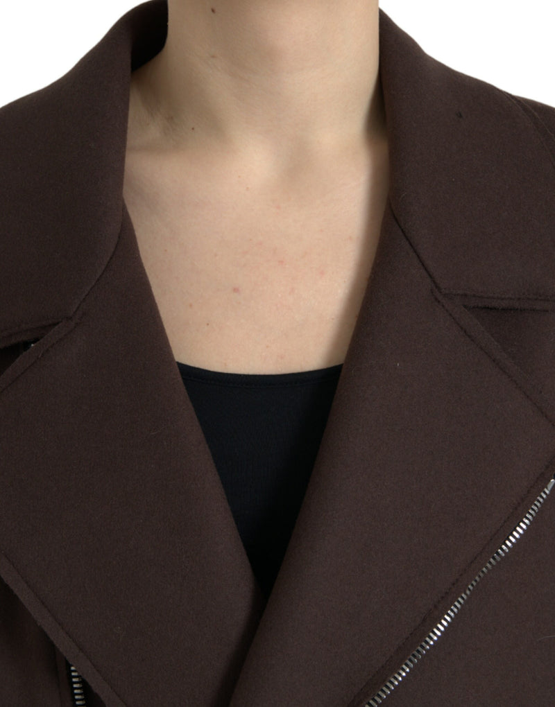 Dolce & Gabbana Brown Biker Wool Jacket - Authentic & Stylish
