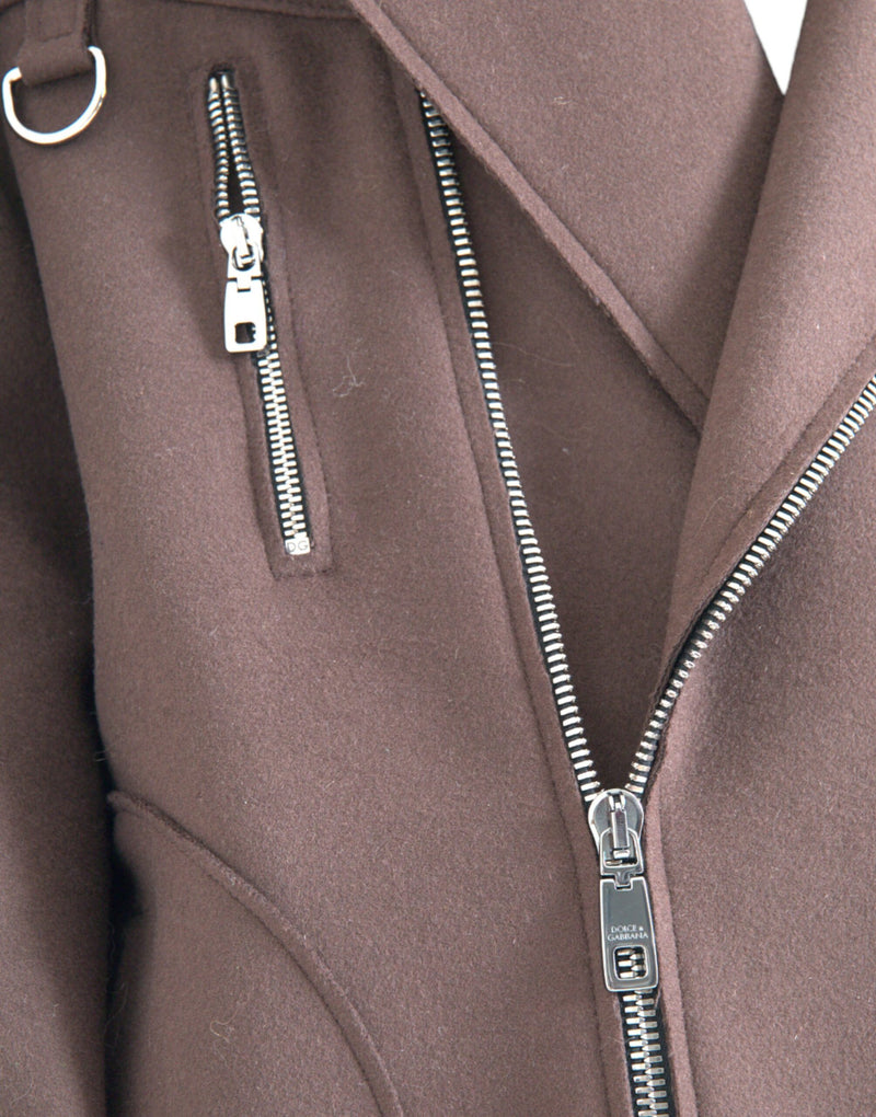 Dolce & Gabbana Brown Biker Wool Jacket - Authentic & Stylish