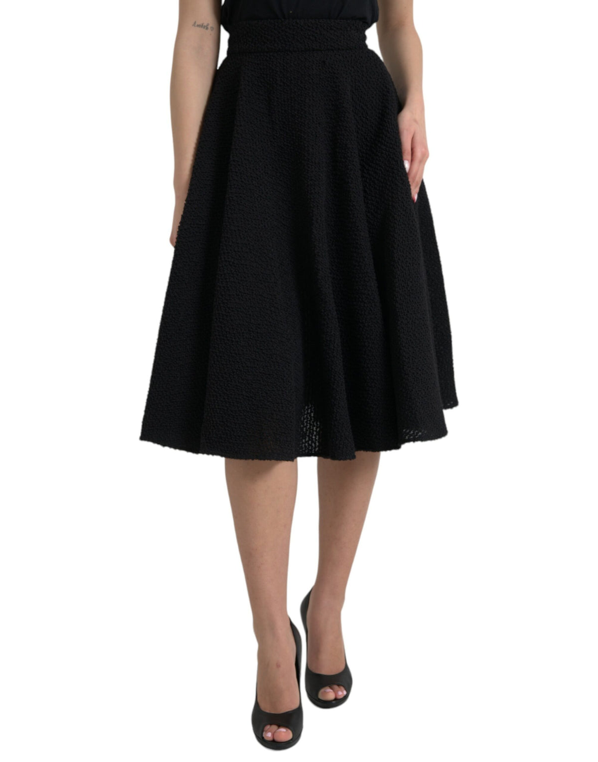 Dolce & Gabbana Jupe Noire Taille Haute A-ligne Longueur Genou
