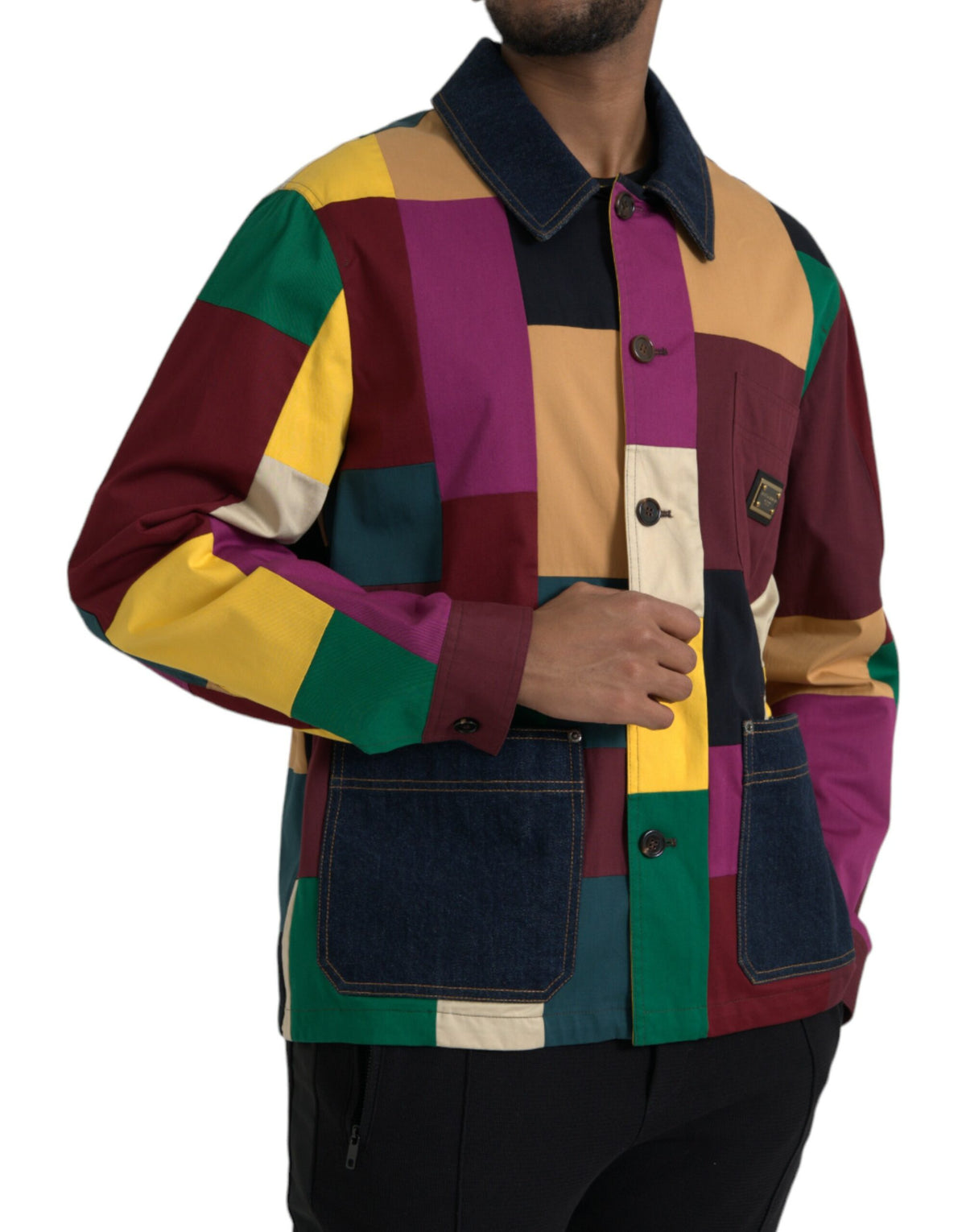 Veste en coton à col montant multicolore et patchwork de Dolce & Gabbana