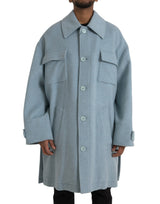 Manteau-trencher en laine bleu clair à boutons de Dolce & Gabbana