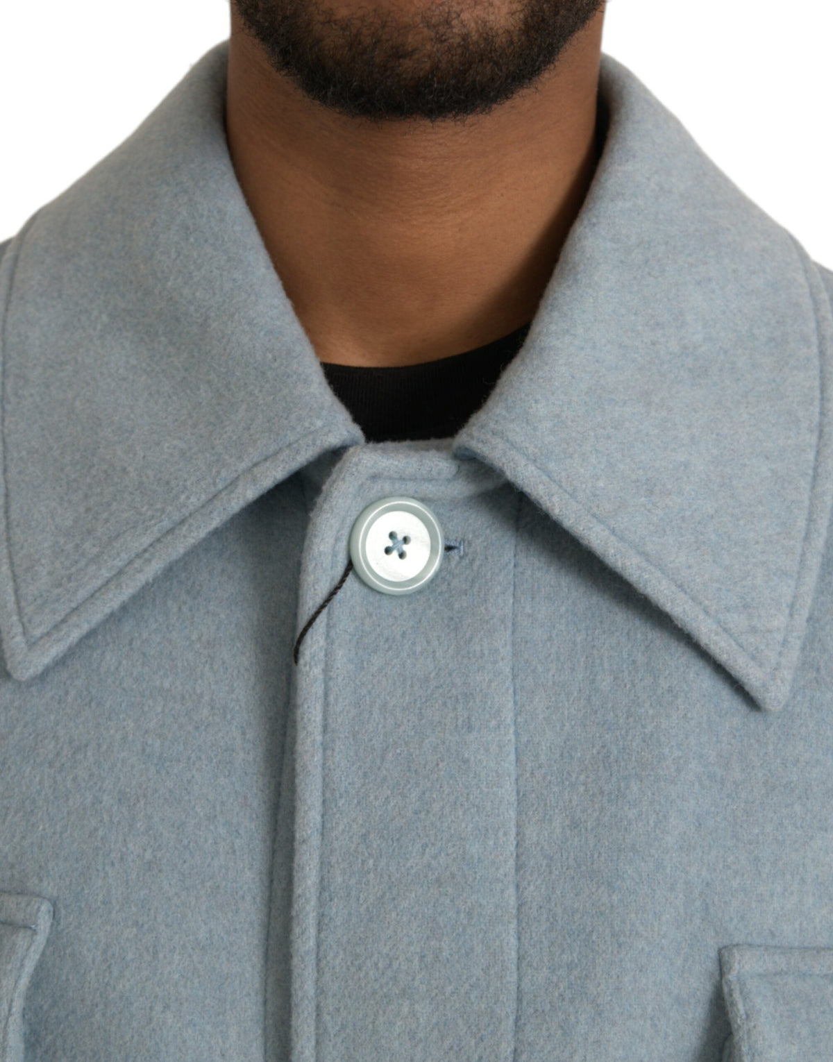 Manteau-trencher en laine bleu clair à boutons de Dolce & Gabbana
