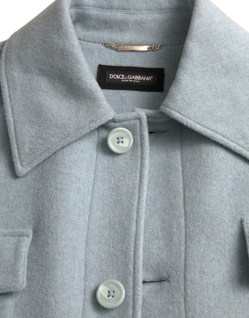 Dolce & Gabbana lichtblauwe wollen trenchjas met knopen
