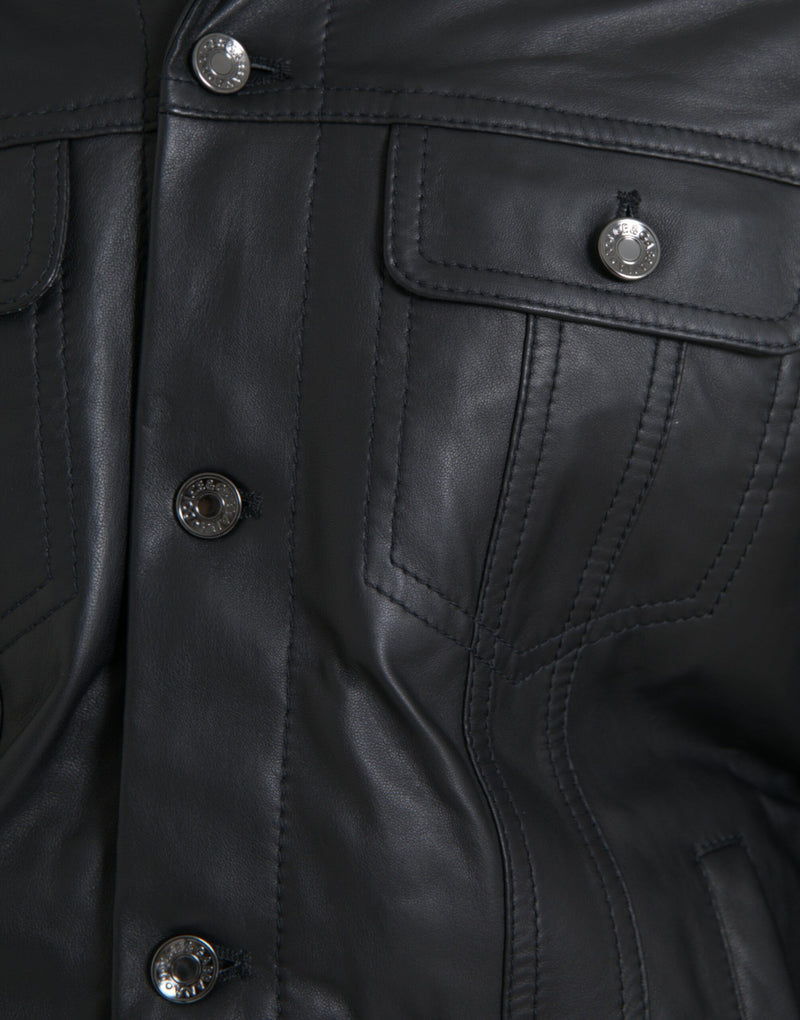 Dolce & Gabbana leren bikerjas met bontkraag in het zwart