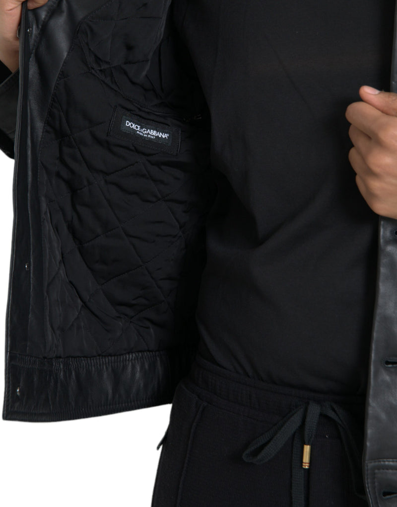 Dolce & Gabbana leren bikerjas met bontkraag in het zwart