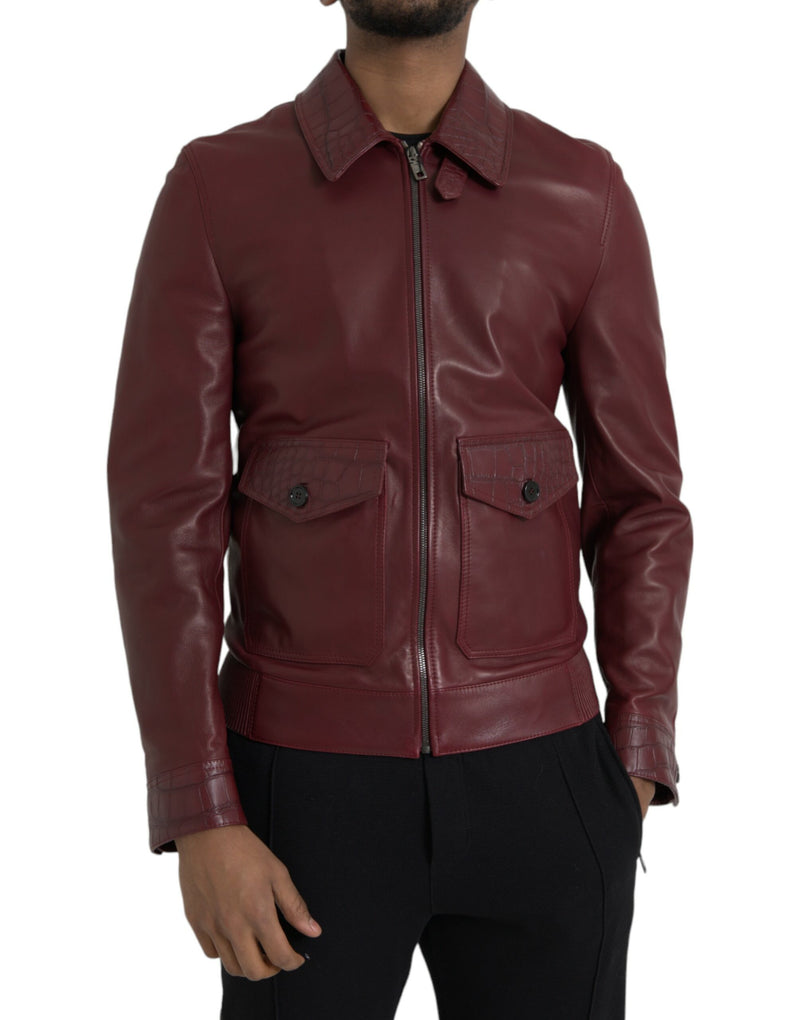 Dolce & Gabbana Roodbruine Exotische Lederen Ritstreekmotorjagerjas