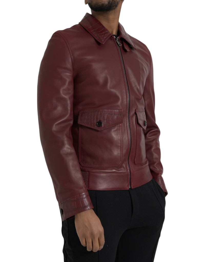 Dolce & Gabbana Roodbruine Exotische Lederen Ritstreekmotorjagerjas