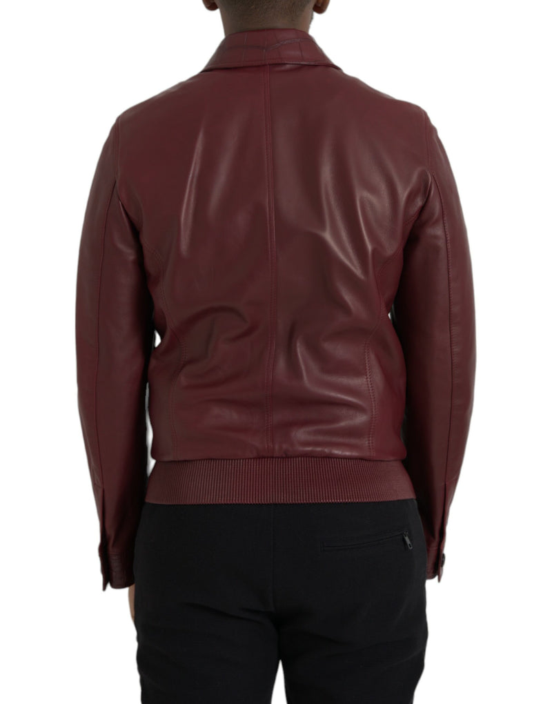 Dolce & Gabbana Roodbruine Exotische Lederen Ritstreekmotorjagerjas