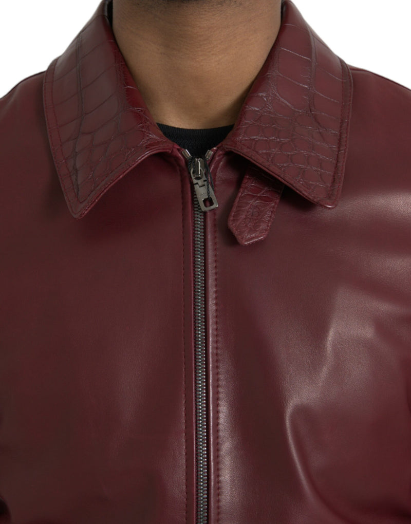 Dolce & Gabbana Roodbruine Exotische Lederen Ritstreekmotorjagerjas