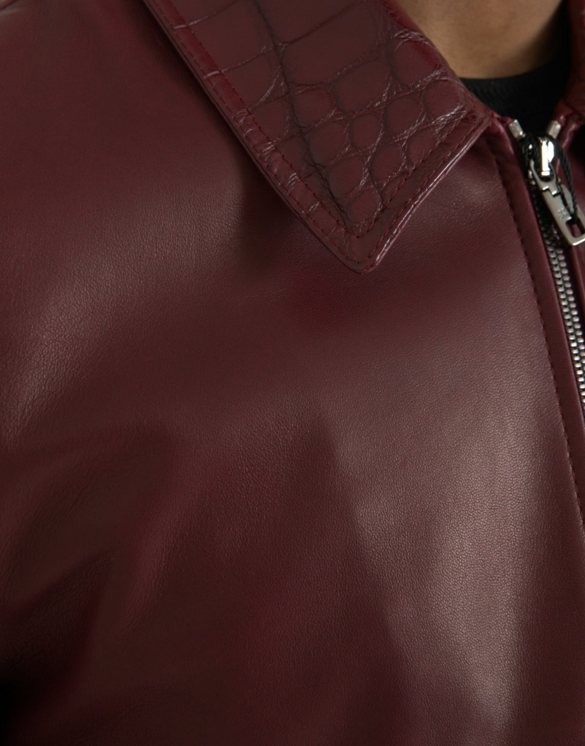 Dolce & Gabbana Veste motard en cuir exotique marron à fermeture éclair