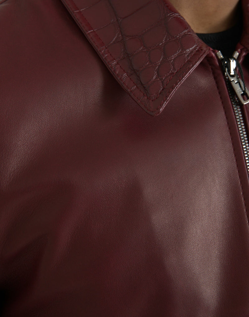 Dolce & Gabbana Roodbruine Exotische Lederen Ritstreekmotorjagerjas