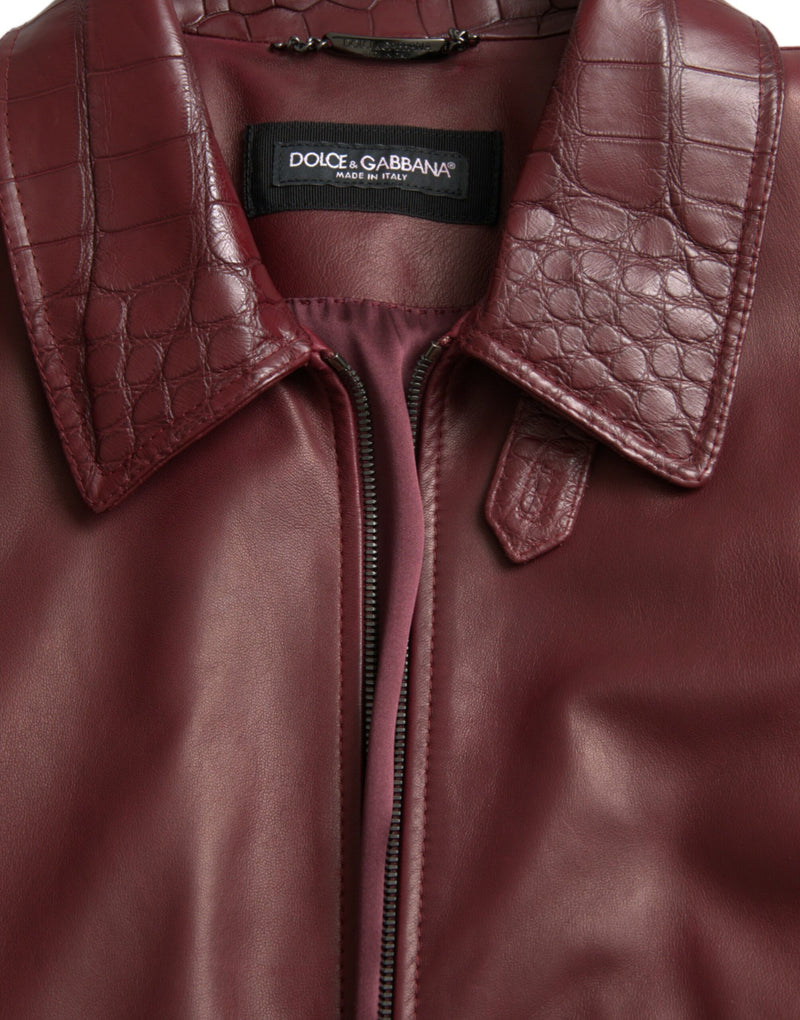 Dolce & Gabbana Roodbruine Exotische Lederen Ritstreekmotorjagerjas