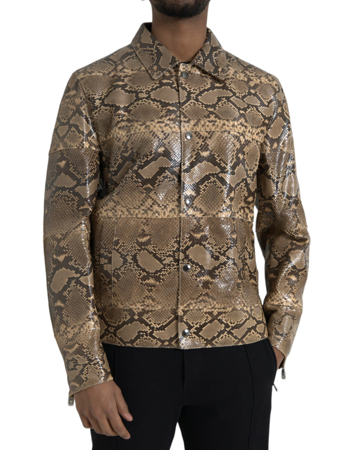 Veste motard en cuir exotique beige de Dolce & Gabbana