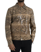 Veste motard en cuir exotique beige de Dolce & Gabbana