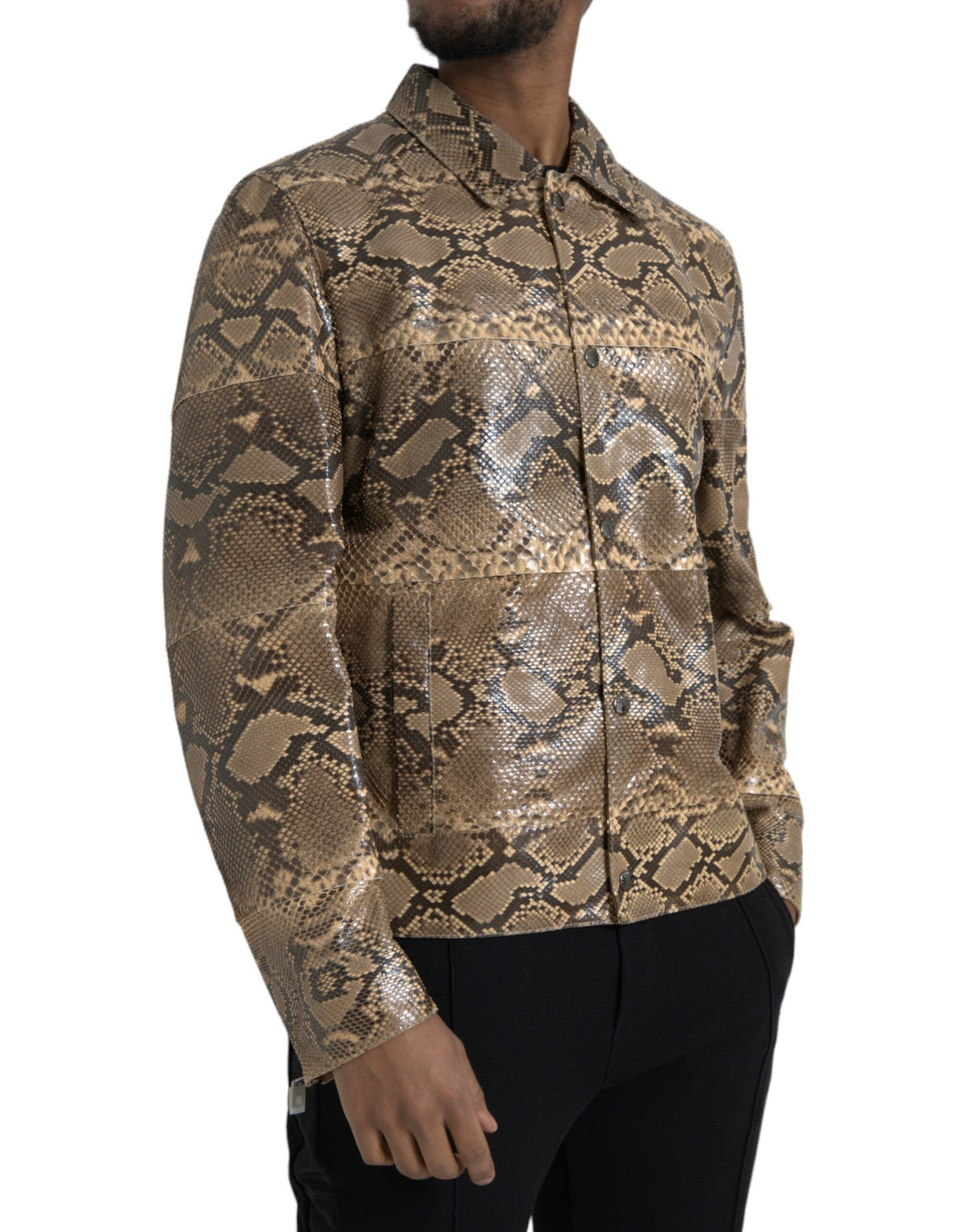 Veste motard en cuir exotique beige de Dolce & Gabbana
