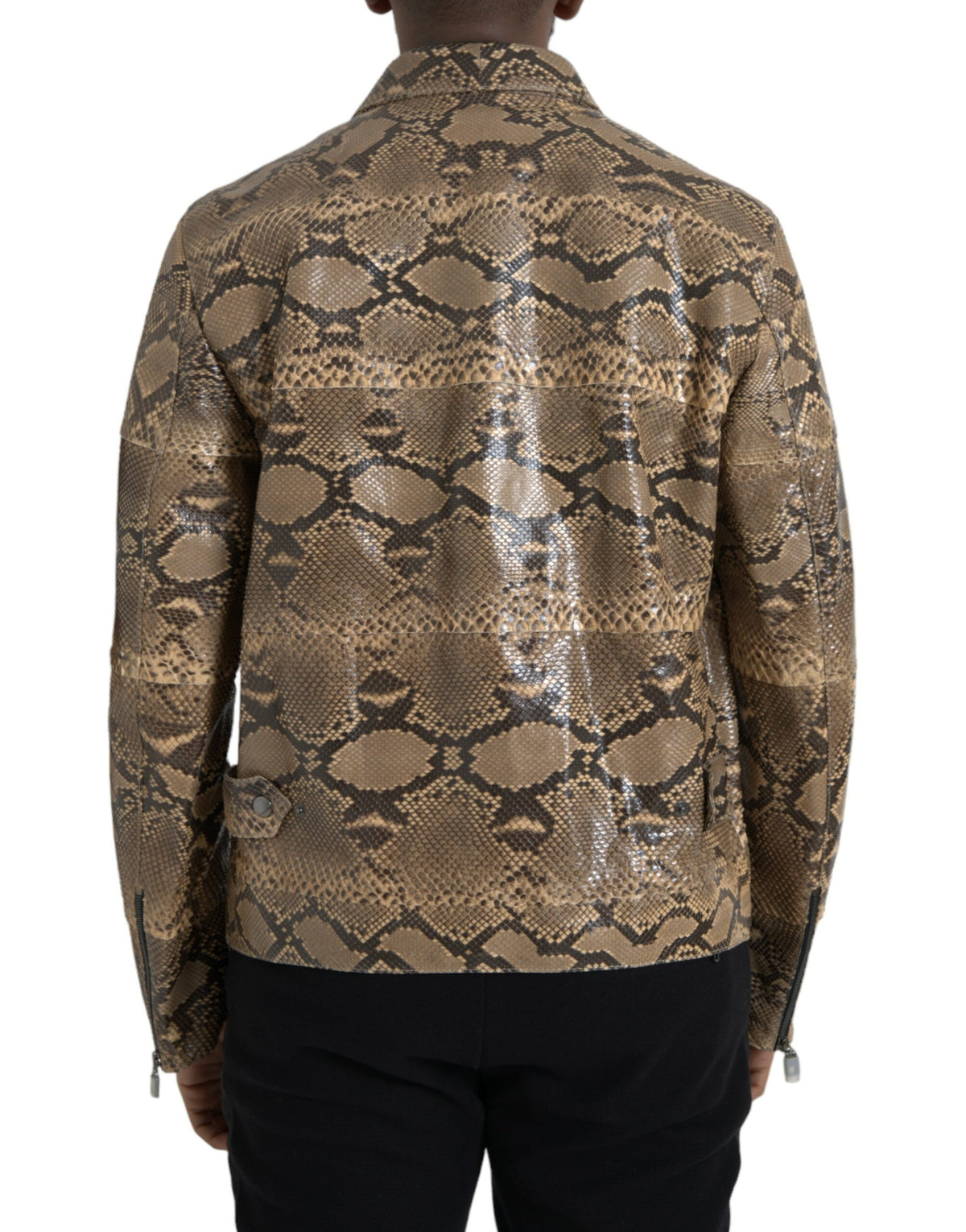 Veste motard en cuir exotique beige de Dolce & Gabbana