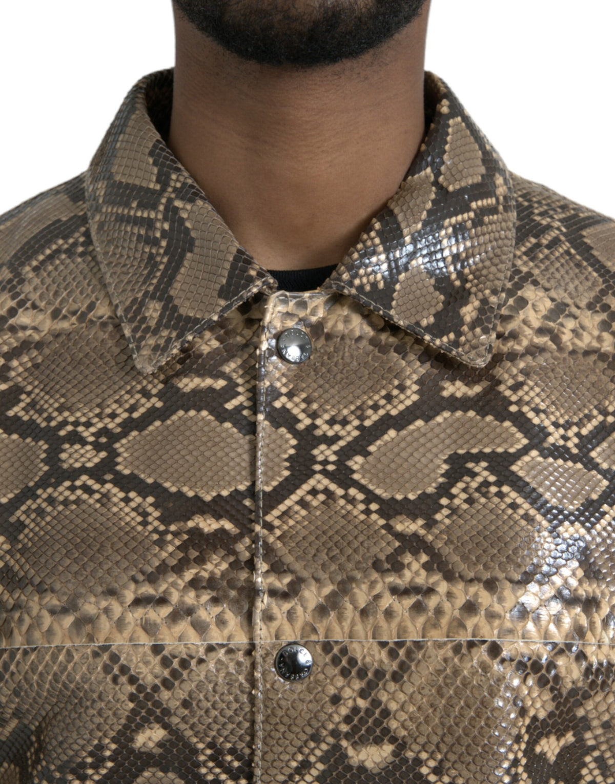 Veste motard en cuir exotique beige de Dolce & Gabbana