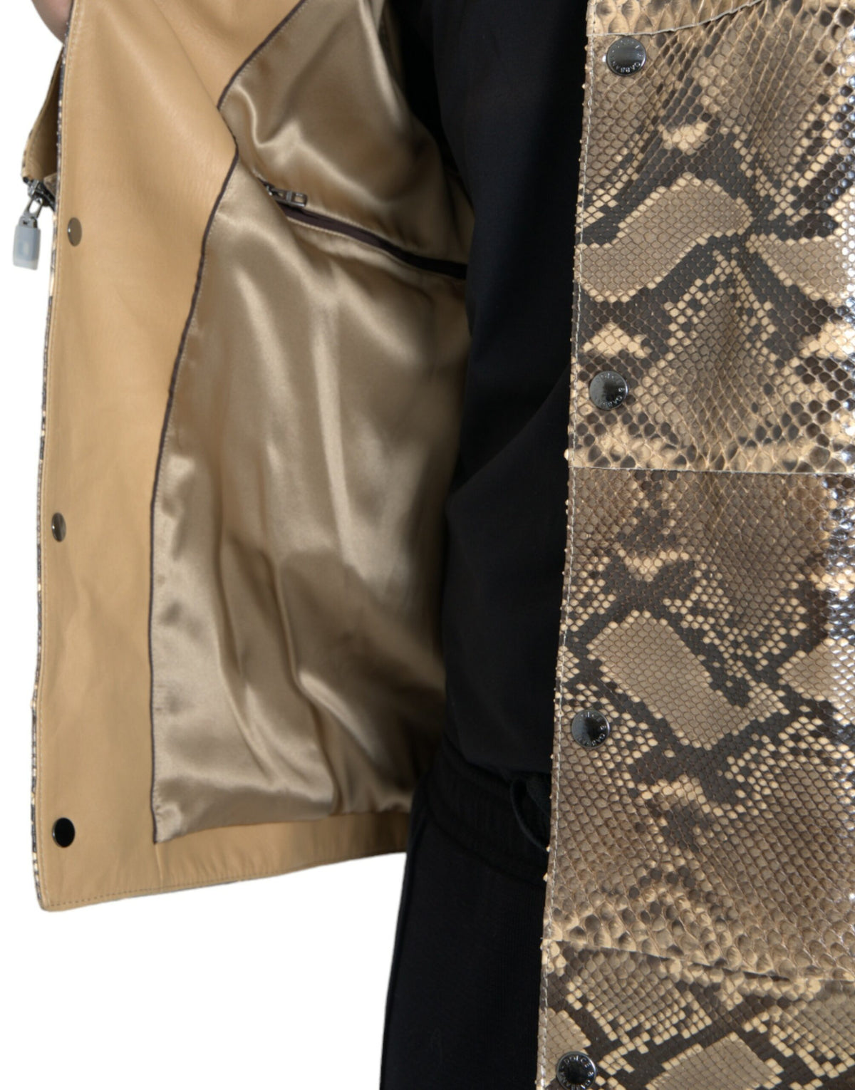 Veste motard en cuir exotique beige de Dolce & Gabbana